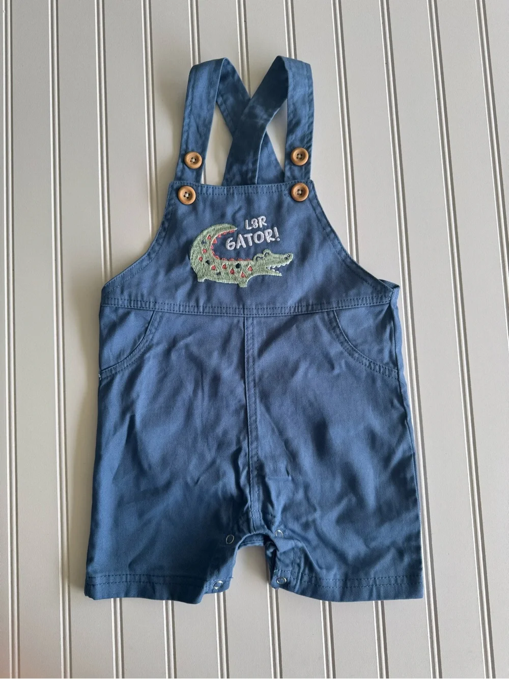 Mick Mack Blue Gator Shortall Set with Printed Tee - Kids 24M
